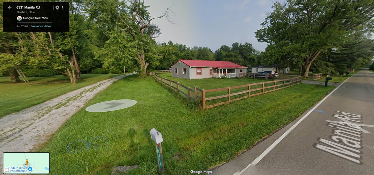 Aerial overview of 6333 Manila Rd Goshen Ohio investment property