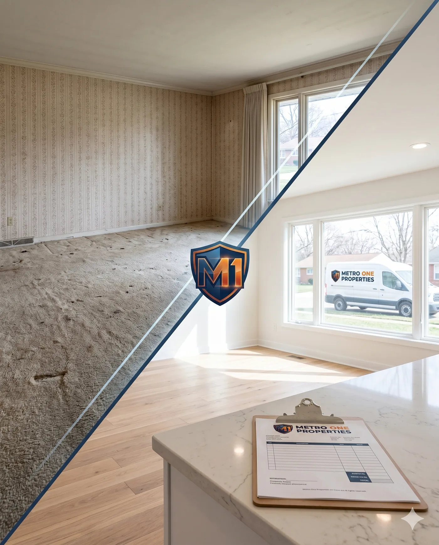 Before and after inherited home rehab with Metro One Properties property estimate for a Cincinnati probate estate