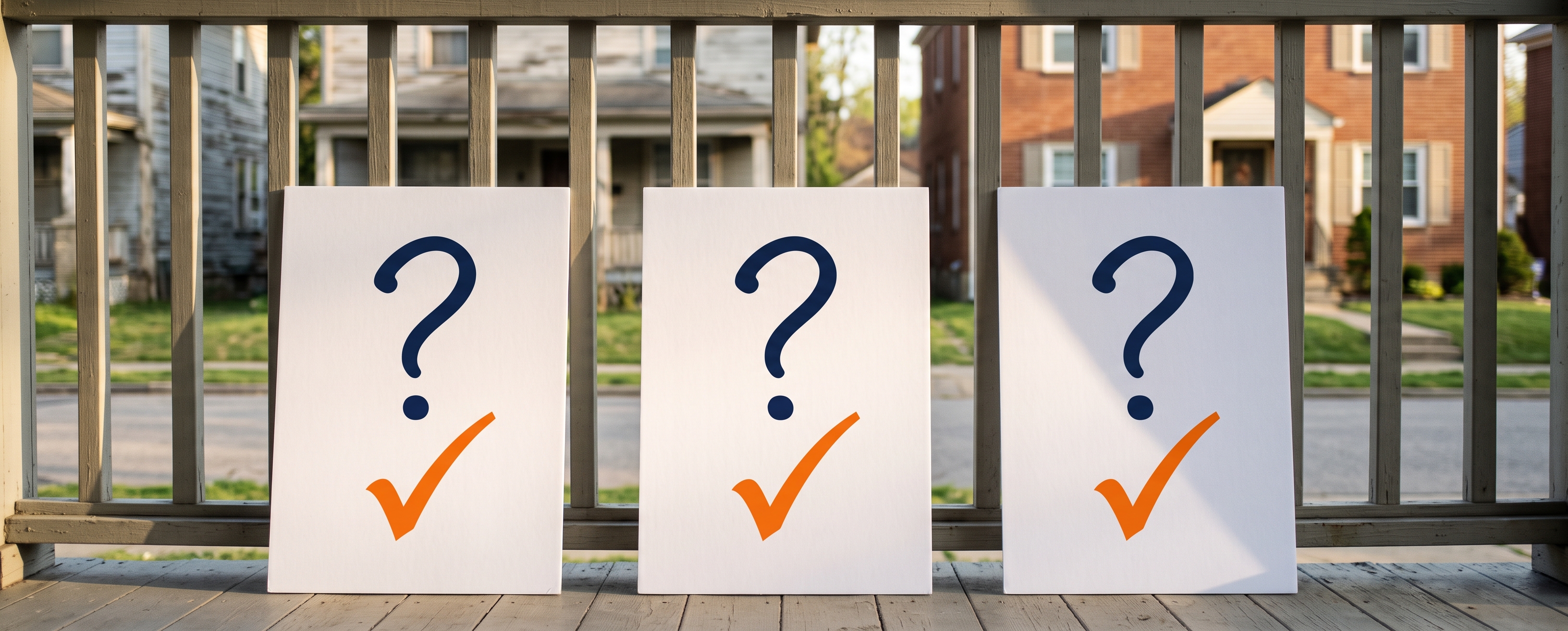 Three questions on a Cincinnati porch, each marked with a check